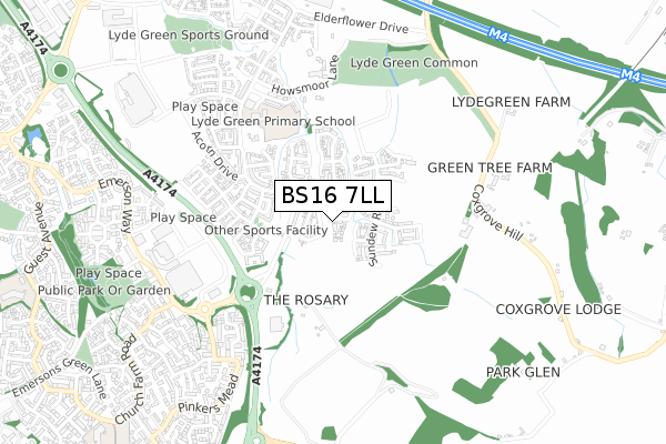 BS16 7LL map - small scale - OS Open Zoomstack (Ordnance Survey)