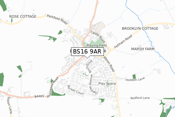 BS16 9AR map - small scale - OS Open Zoomstack (Ordnance Survey)