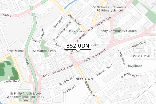 BS2 0DN map - large scale - OS Open Zoomstack (Ordnance Survey)