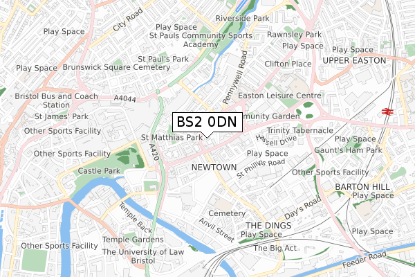 BS2 0DN map - small scale - OS Open Zoomstack (Ordnance Survey)