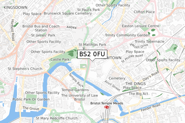 BS2 0FU map - small scale - OS Open Zoomstack (Ordnance Survey)