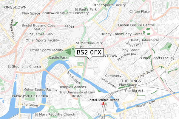 BS2 0FX map - small scale - OS Open Zoomstack (Ordnance Survey)