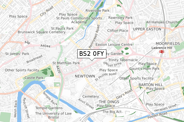BS2 0FY map - small scale - OS Open Zoomstack (Ordnance Survey)