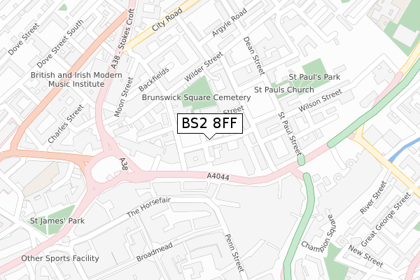 BS2 8FF map - large scale - OS Open Zoomstack (Ordnance Survey)