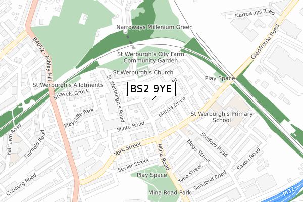 BS2 9YE map - large scale - OS Open Zoomstack (Ordnance Survey)