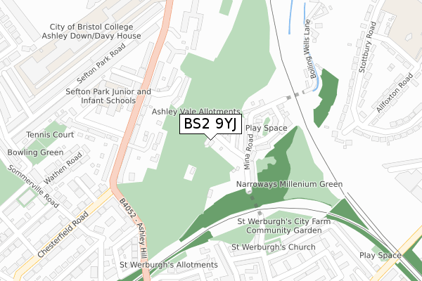 BS2 9YJ map - large scale - OS Open Zoomstack (Ordnance Survey)