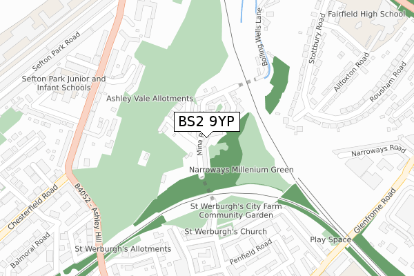BS2 9YP map - large scale - OS Open Zoomstack (Ordnance Survey)