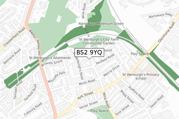 BS2 9YQ map - large scale - OS Open Zoomstack (Ordnance Survey)