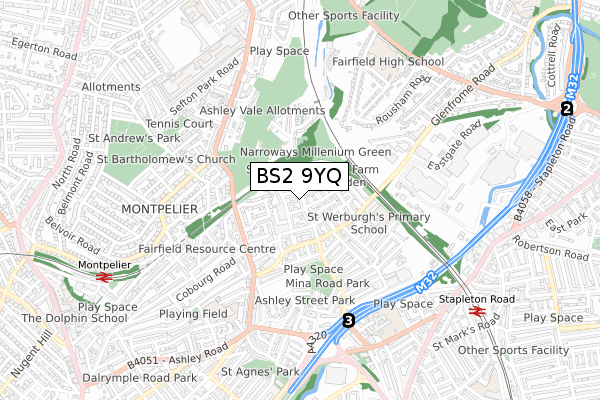 BS2 9YQ map - small scale - OS Open Zoomstack (Ordnance Survey)