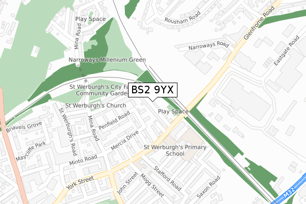 BS2 9YX map - large scale - OS Open Zoomstack (Ordnance Survey)