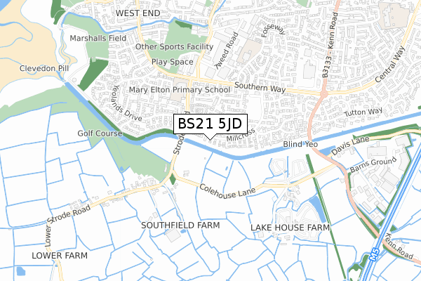 BS21 5JD map - small scale - OS Open Zoomstack (Ordnance Survey)