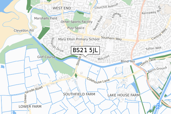 BS21 5JL map - small scale - OS Open Zoomstack (Ordnance Survey)