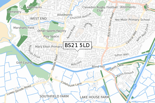 BS21 5LD map - small scale - OS Open Zoomstack (Ordnance Survey)