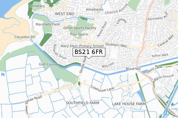 BS21 6FR map - small scale - OS Open Zoomstack (Ordnance Survey)