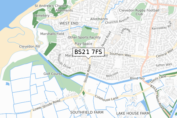 BS21 7FS map - small scale - OS Open Zoomstack (Ordnance Survey)