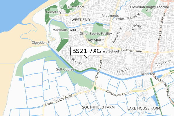 BS21 7XG map - small scale - OS Open Zoomstack (Ordnance Survey) BS21 7XG map - small scale - OS Open Zoomstack (Ordnance Survey)