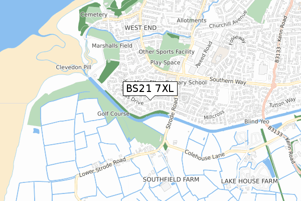 BS21 7XL map - small scale - OS Open Zoomstack (Ordnance Survey) BS21 7XL map - small scale - OS Open Zoomstack (Ordnance Survey)