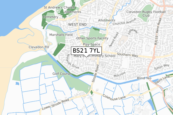 BS21 7YL map - small scale - OS Open Zoomstack (Ordnance Survey)