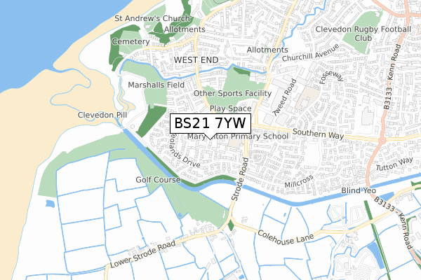 BS21 7YW map - small scale - OS Open Zoomstack (Ordnance Survey) BS21 7YW map - small scale - OS Open Zoomstack (Ordnance Survey)