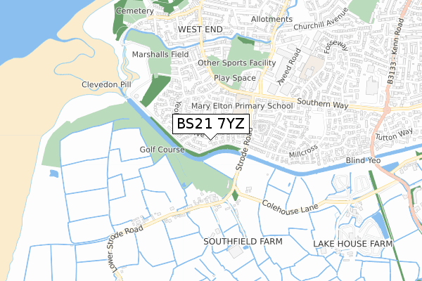 BS21 7YZ map - small scale - OS Open Zoomstack (Ordnance Survey)