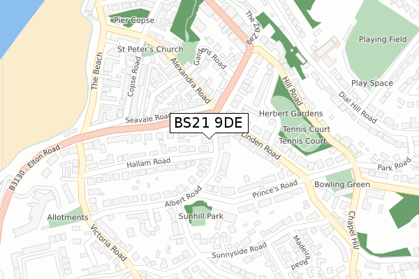 BS21 9DE map - large scale - OS Open Zoomstack (Ordnance Survey)