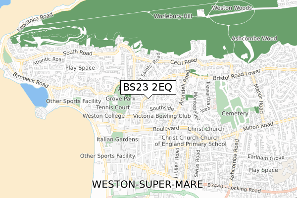 BS23 2EQ map - small scale - OS Open Zoomstack (Ordnance Survey)