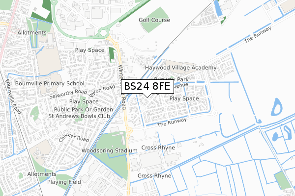 BS24 8FE map - small scale - OS Open Zoomstack (Ordnance Survey)