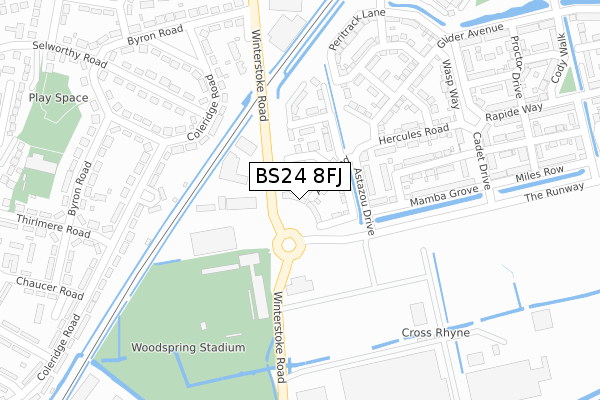 BS24 8FJ map - large scale - OS Open Zoomstack (Ordnance Survey)