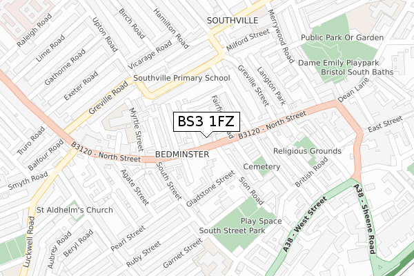 BS3 1FZ map - large scale - OS Open Zoomstack (Ordnance Survey)