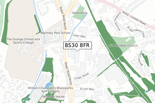 BS30 8FR map - large scale - OS Open Zoomstack (Ordnance Survey) BS30 8FR map - large scale - OS Open Zoomstack (Ordnance Survey)
