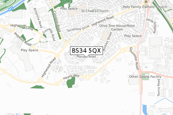 BS34 5QX map - small scale - OS Open Zoomstack (Ordnance Survey)