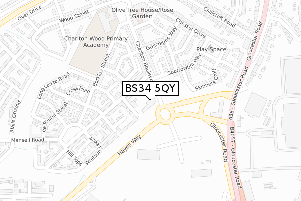 BS34 5QY map - large scale - OS Open Zoomstack (Ordnance Survey) BS34 5QY map - large scale - OS Open Zoomstack (Ordnance Survey)