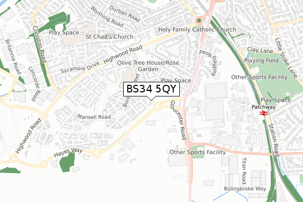 BS34 5QY map - small scale - OS Open Zoomstack (Ordnance Survey) BS34 5QY map - small scale - OS Open Zoomstack (Ordnance Survey)
