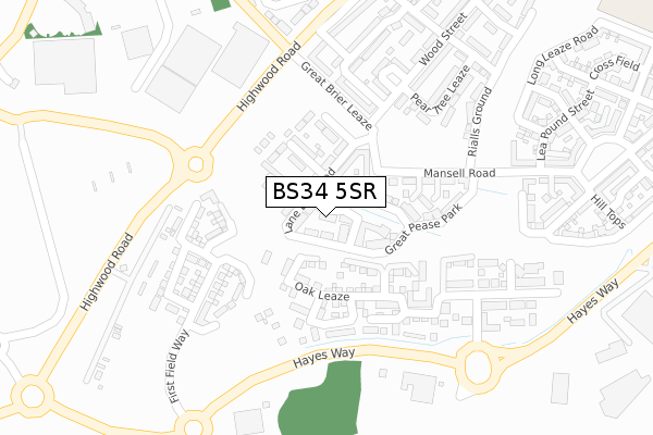 BS34 5SR map - large scale - OS Open Zoomstack (Ordnance Survey) BS34 5SR map - large scale - OS Open Zoomstack (Ordnance Survey)