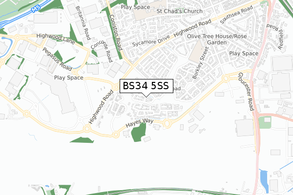 BS34 5SS map - small scale - OS Open Zoomstack (Ordnance Survey)