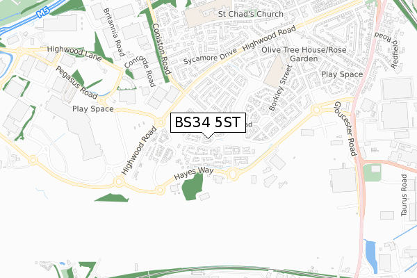 BS34 5ST map - small scale - OS Open Zoomstack (Ordnance Survey)