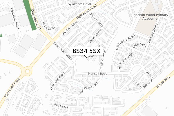 BS34 5SX map - large scale - OS Open Zoomstack (Ordnance Survey) BS34 5SX map - large scale - OS Open Zoomstack (Ordnance Survey)