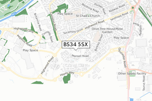 BS34 5SX map - small scale - OS Open Zoomstack (Ordnance Survey) BS34 5SX map - small scale - OS Open Zoomstack (Ordnance Survey)