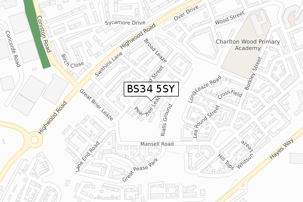 BS34 5SY map - large scale - OS Open Zoomstack (Ordnance Survey) BS34 5SY map - large scale - OS Open Zoomstack (Ordnance Survey)