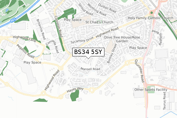 BS34 5SY map - small scale - OS Open Zoomstack (Ordnance Survey)