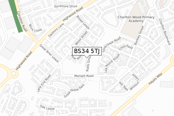 BS34 5TJ map - large scale - OS Open Zoomstack (Ordnance Survey) BS34 5TJ map - large scale - OS Open Zoomstack (Ordnance Survey)