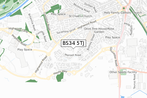 BS34 5TJ map - small scale - OS Open Zoomstack (Ordnance Survey) BS34 5TJ map - small scale - OS Open Zoomstack (Ordnance Survey)