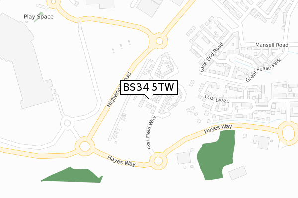 BS34 5TW map - large scale - OS Open Zoomstack (Ordnance Survey)