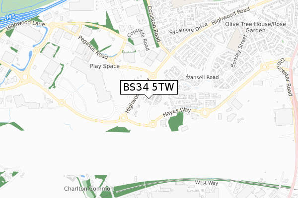 BS34 5TW map - small scale - OS Open Zoomstack (Ordnance Survey)