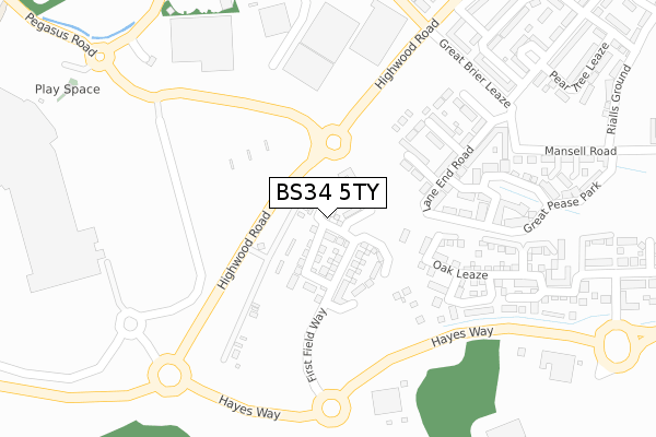 BS34 5TY map - large scale - OS Open Zoomstack (Ordnance Survey)