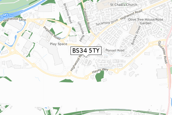 BS34 5TY map - small scale - OS Open Zoomstack (Ordnance Survey)