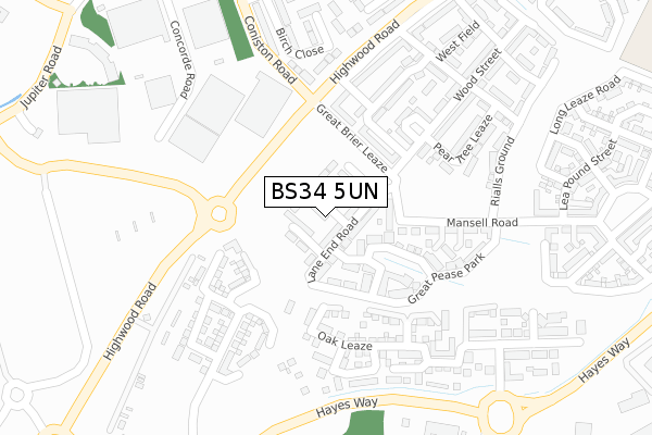 BS34 5UN map - large scale - OS Open Zoomstack (Ordnance Survey) BS34 5UN map - large scale - OS Open Zoomstack (Ordnance Survey)