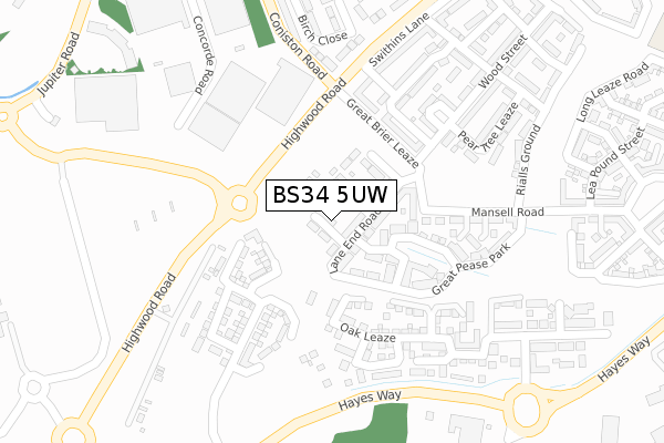 BS34 5UW map - large scale - OS Open Zoomstack (Ordnance Survey) BS34 5UW map - large scale - OS Open Zoomstack (Ordnance Survey)