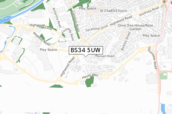 BS34 5UW map - small scale - OS Open Zoomstack (Ordnance Survey) BS34 5UW map - small scale - OS Open Zoomstack (Ordnance Survey)