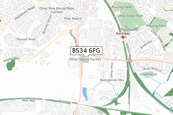 BS34 6FG map - small scale - OS Open Zoomstack (Ordnance Survey)